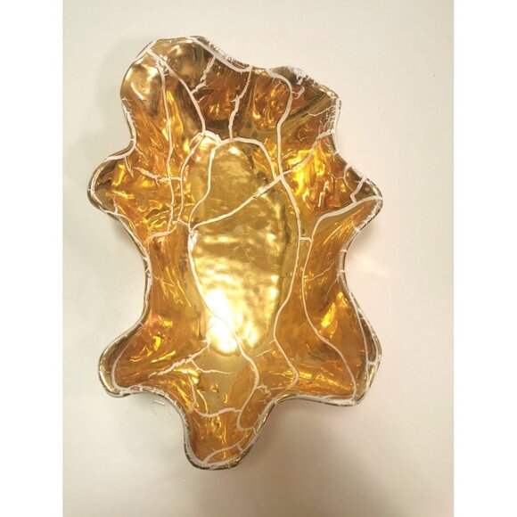 Vintage Gold Wavy Edge Display Dish - Italian Style Art Pottery - Picture 5 of 8